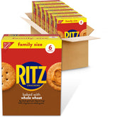 RITZ whole wheat front packaging showing family-size six boxes and freshness benefit