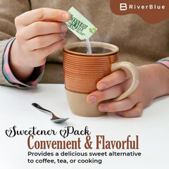 RiverBlue close-up of single-serve packet texture, easy-tear convenience