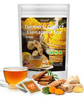 Rlvym front packaging showing 120 biodegradable tea bags and natural blend benefit