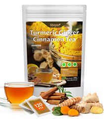 Rlvym front packaging showing 120 biodegradable tea bags and natural blend benefit