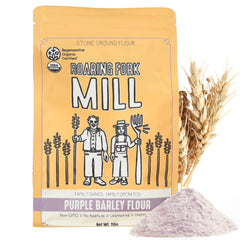 Roaring Fork Mill front packaging showing purple barley flour and artisan appeal