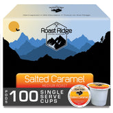 Roast Ridge front packaging showing 100-count salted caramel convenience