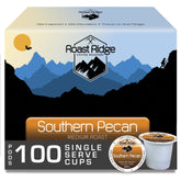 Roast Ridge front packaging showing 100-count Southern Pecan pods and convenience