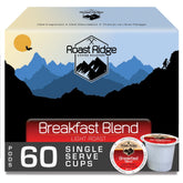 Roast Ridge front packaging showing 60-count box and breakfast blend benefit