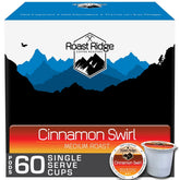 Roast Ridge front packaging showing 60-count box and cinnamon branding for convenience