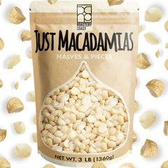 Roastery Coast front package showing bulk raw macadamia nuts and clear label benefit