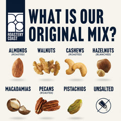 Roastery Coast open pouch displaying mixed nuts freshness and grab-and-go convenience