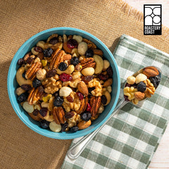 Roastery Coast top view of assorted nuts and fruits offering variety
