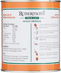 Spoon lifting thin-cut Robertson's marmalade to show peel texture and spreadability for toast and baking