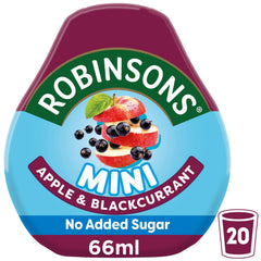Robinsons close-up label showing apple and blackcurrant real juice information benefit