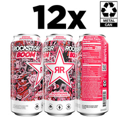 Close-up of Rockstar label detailing ingredients and benefit for energy seekers