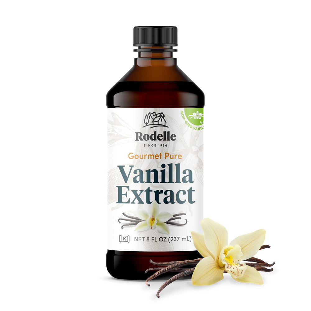 Rodelle bottle front label showing premium vanilla and rich flavor enhancement