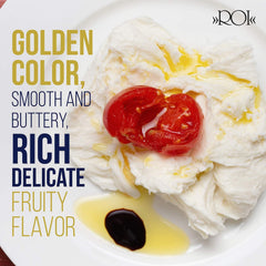 ROI pouring Taggiasca oil on salad showing delicate flavor enhancement