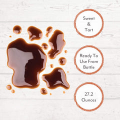 Roland Foods glaze pouring in a dark ribbon, demonstrates silky texture and gloss