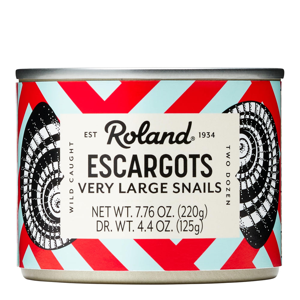 Roland Foods escargot front packaging showing can label and quantity, reliable product information