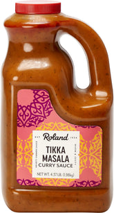 Roland Foods tikka masala front packaging showing label and jug for easy identification and portioning