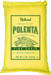 Roland Foods front packaging showing 5 lb polenta, pantry-ready convenience