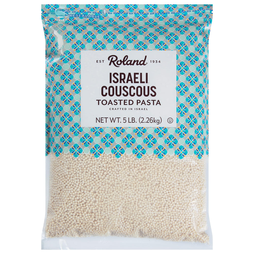 Roland Foods front packaging showing 5 lb toasted Israeli couscous for bulk cooking