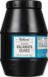 Roland Foods front packaging showing 4.4 lb olive pack and product info for convenience