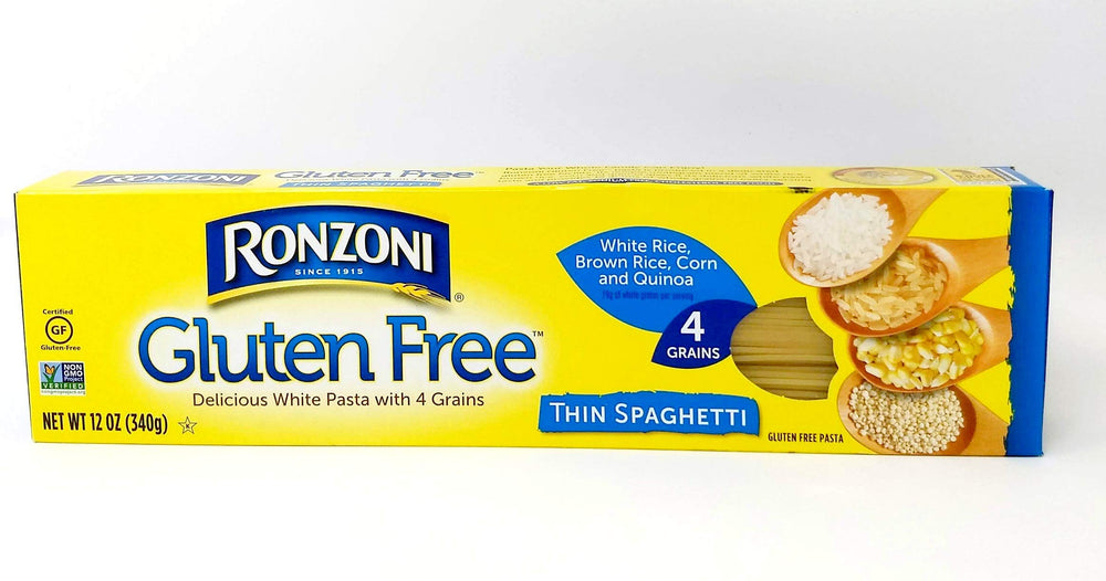 Ronzoni thin spaghetti front packaging showing brand and gluten-free label for pantry convenience