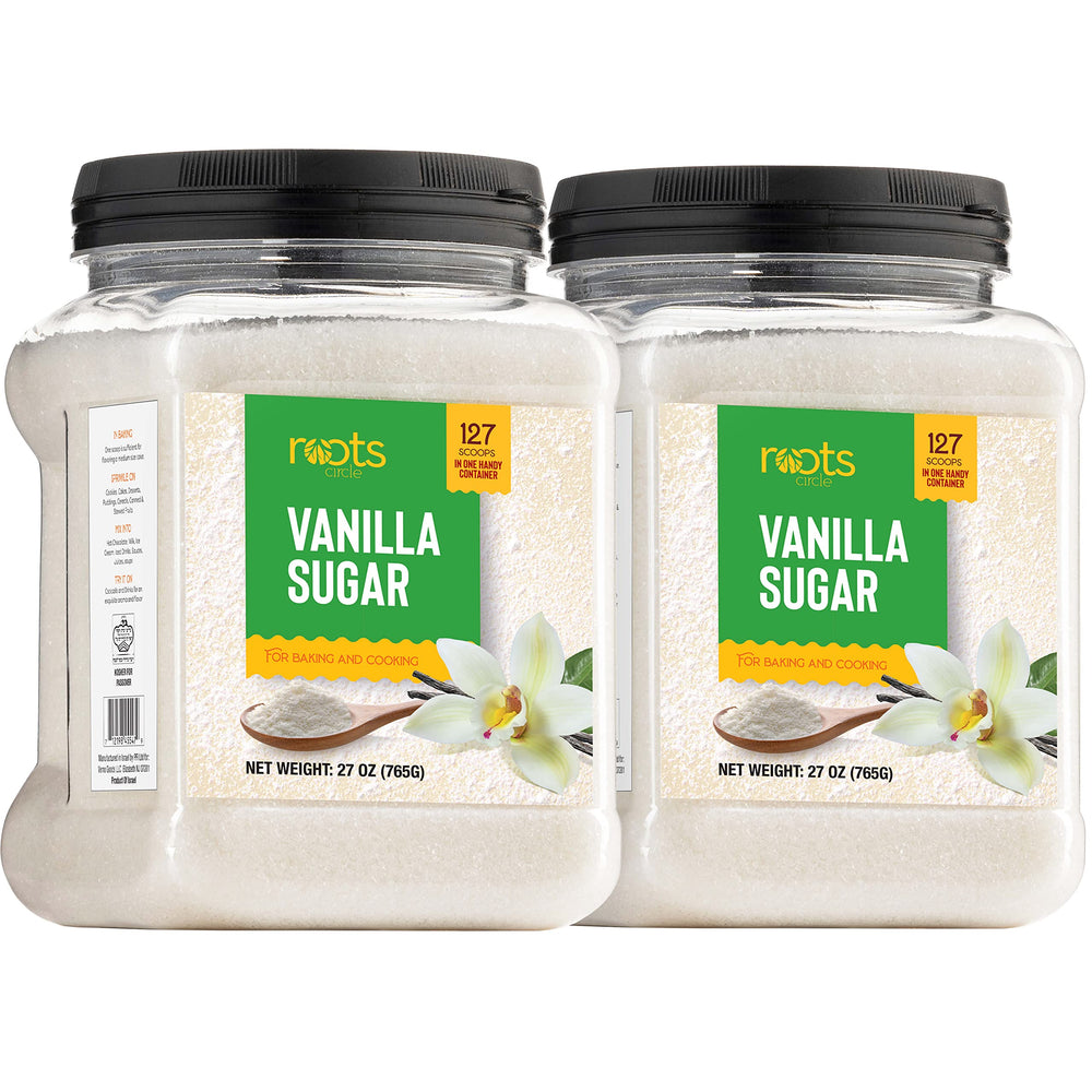 Roots Circle front packaging showing jar and label for pantry-ready vanilla sugar