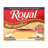 Royal front packaging showing family-size flan mix and included caramel