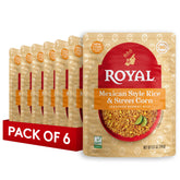 Royal front packaging showing Mexican Street Corn Basmati, clear serving suggestion benefit