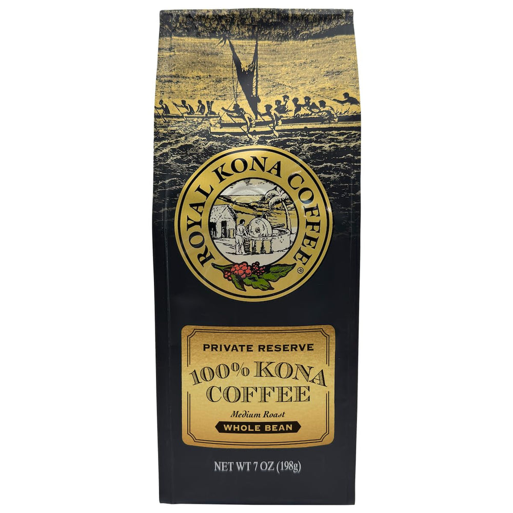 ROYAL KONA COFFEE front packaging showing brand and roast, promises fresh Hawaiian flavor