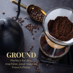 ROYAL KONA COFFEE ground texture close-up showing medium-roast grind consistent for brewing