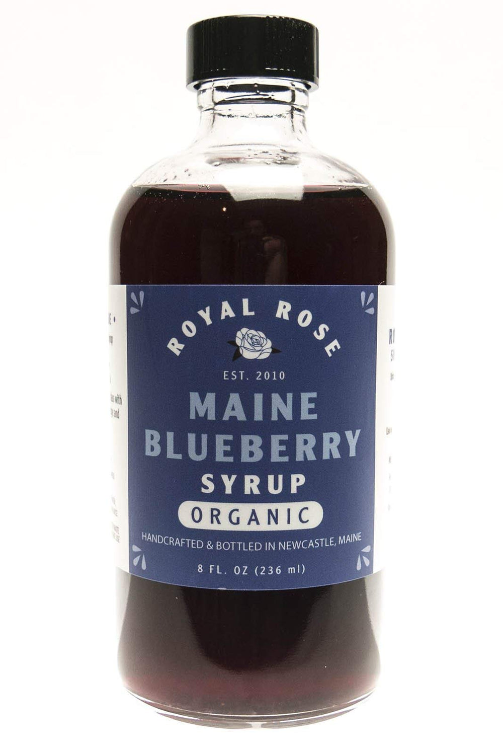 Royal Rose bottle front packaging showing label and organic certification benefits