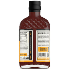 Close-up of Rufus Teague label highlighting clean ingredients and Non-GMO benefit