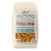 Rummo front packaging of gluten free fusilli showing brand and pack benefit