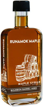Runamok front bottle view showing bourbon-aged maple syrup and premium packaging benefits