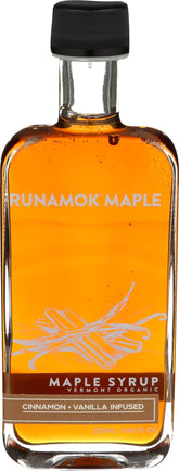 Runamok front bottle view showing cinnamon-vanilla infused maple syrup benefits authentic taste