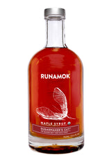 Runamok glass bottle front view showing premium packaging and pure maple syrup