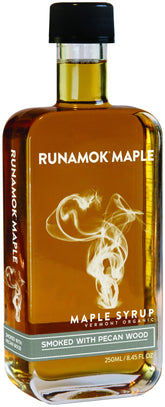 Runamok front packaging showing smoked maple bottle and organic seal benefit