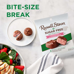 Russell Stover chocolate coating texture emphasizing smooth sugar-free shell
