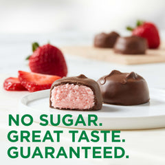 Russell Stover close-up of strawberry crème center showing fluffy texture