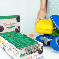 Russell Stover patty beside a coin showing size and portion convenience for snacking