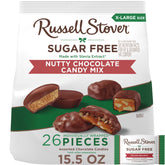 Russell Stover front of bag showing sugar free nutty mix, great portion control