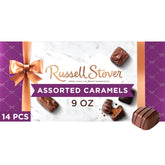 Russell Stover front packaging showing gift-ready box and classic branding benefit