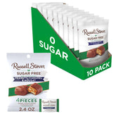 Russell Stover front packaging showing sugar free peanut caramel candy and stevia benefit