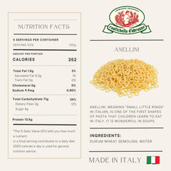 Rustichella d'Abruzzo close-up of tiny anellini rings highlighting firm texture
