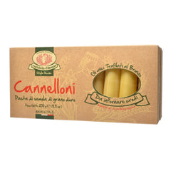Rustichella d'Abruzzo front packaging showing 20 large cannelloni and Italian heritage