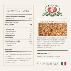 Rustichella d'Abruzzo close-up of farro kernels highlighting chewy texture benefit