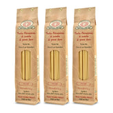 Rustichella d'Abruzzo front packaging showing three 500g packs and easy storage benefit