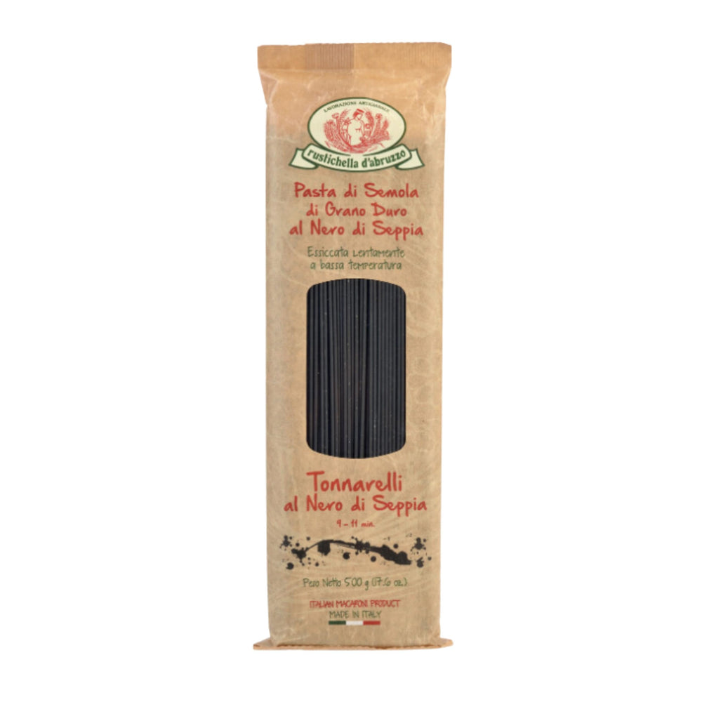 Rustichella d'Abruzzo front packaging showing product and origin, high-quality appeal