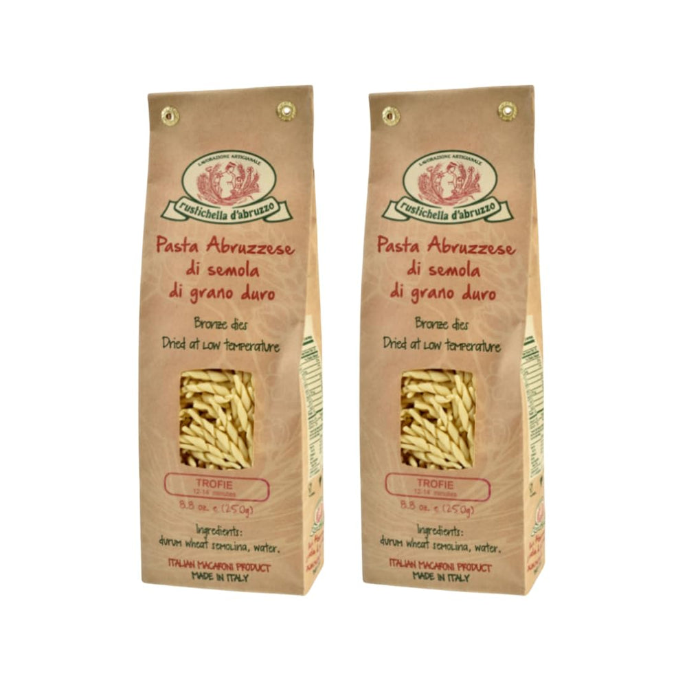 Rustichella d'Abruzzo front packaging showing 500g bag and authentic label benefit