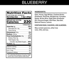 RXBAR unwrapped blueberry cashew butter bar close-up showing creamy center and crisp texture