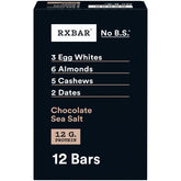 RXBAR front packaging showing chocolate sea salt flavor and 12-pack convenience